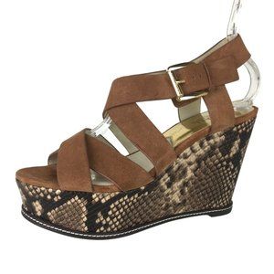 Michael Kors Tan Snake Platform Wedge Suede Sandal